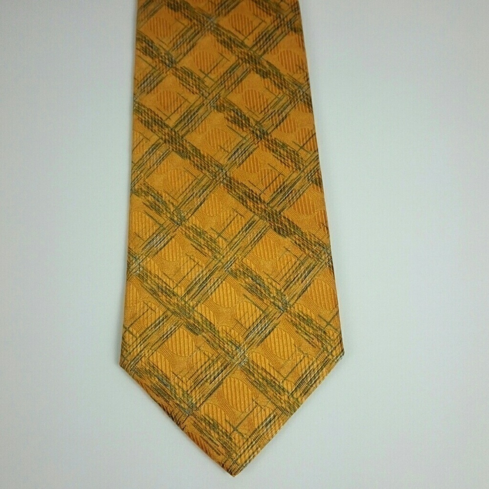 Jhane Barnes Silk Orange Green Geometric Tie NWT